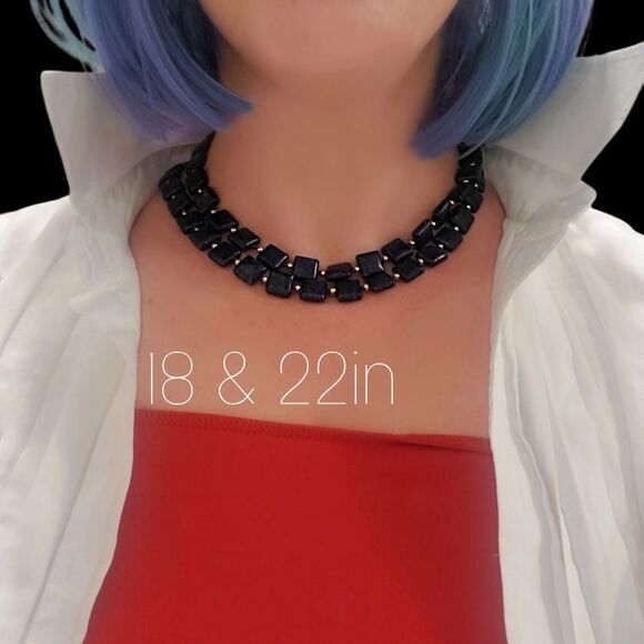 Natural Deep Blue Lapis Lazuli 12mm Flat Square Double Strand Necklace 14 Ct. Go - Picture 7 of 7